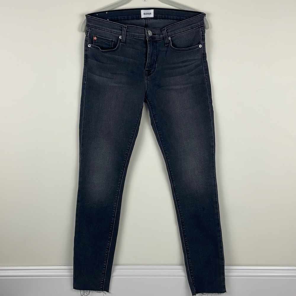 Hudson grey ankle krista super skinny jeans raw hem size 28